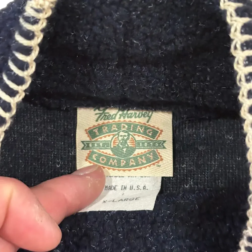 Grand‎ Canyon Sherpa Mock Neck Aztec Western Pullover Sweater Blue Poncho XL USA